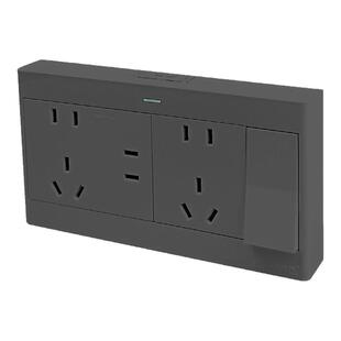 锦迈明装插座一开十二孔插座带开关家用明盒线12孔电源插座启光灰