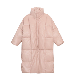 PAPERLLL辛间蛋白皮长款羽绒服女冬季2025新款粉色加厚过膝外套