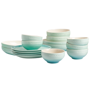 摩卡色孔雀青炻瓷碗碟套装家用法式意面麦片饭碗盘子餐具轻奢送礼