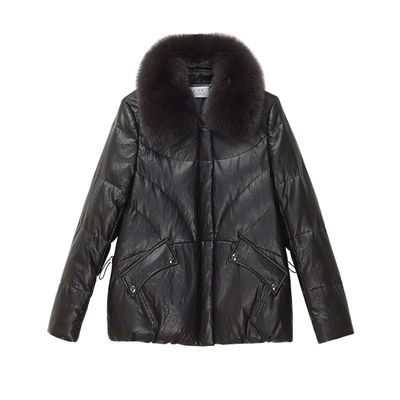 真皮羽绒服女2025年新款绵羊皮海宁狐狸毛短款石头纹皮衣外套冬季