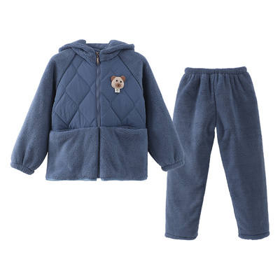 儿童睡衣男冬季珊瑚绒三层夹棉