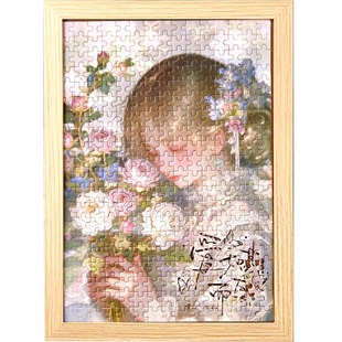 拾光新款五寸拼图64片胡桃木相框精美插画烫银拼图礼盒100mm*100mm桌面迷你相框摆件