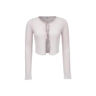 绫致ONLY25春轻薄圆领甜美系带正肩显瘦纯色短款开衫针织衫女