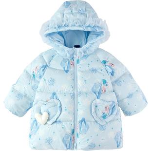 【迪士尼IPbalaOne】巴拉巴拉女童羽绒服艾莎公主2025新冬装连帽