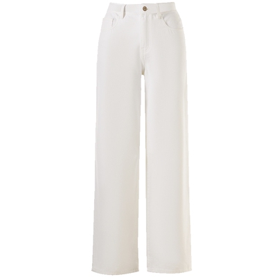 LANCY/朗姿夏季新款气质百搭直筒高腰显瘦阔腿裤高级感牛仔裤子女