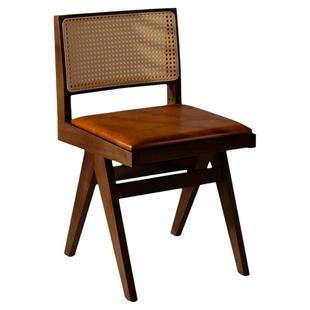 藤编实木椅子高颜值家用商用咖啡厅侘寂风复古昌迪加尔椅餐厅椅子