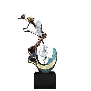 《松鹤延年》铜金岁月全黄铜摆件新中式工艺品长辈生日礼客厅装饰