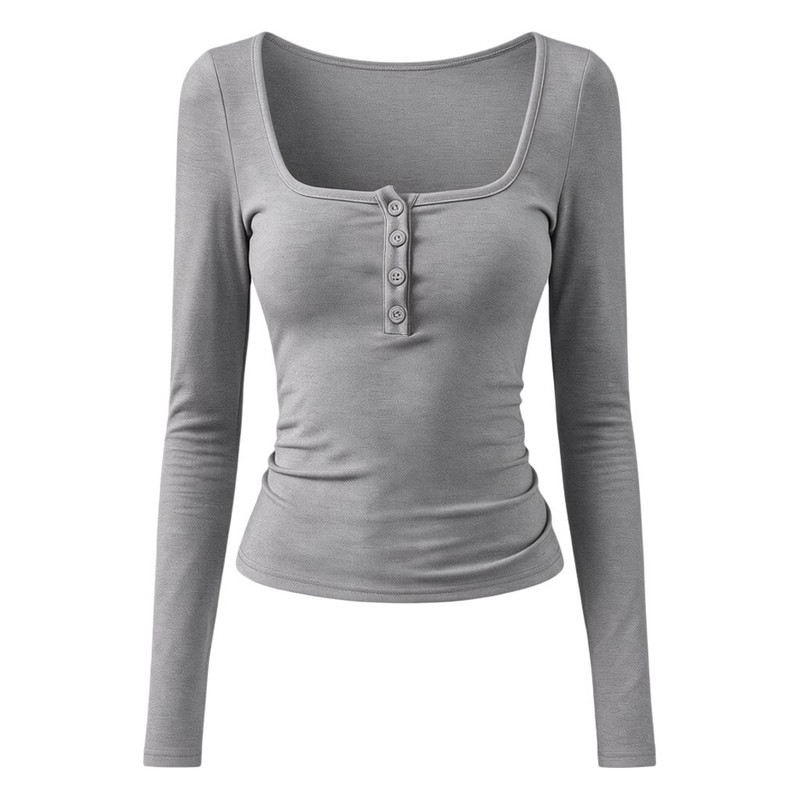 白色u领长袖低领T恤女修身内搭打底衫紧身可外穿洋气秋韩系棉上衣