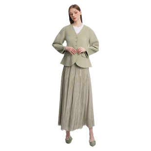 readme读我女V领短款廓形羊毛驼毛大衣50903107