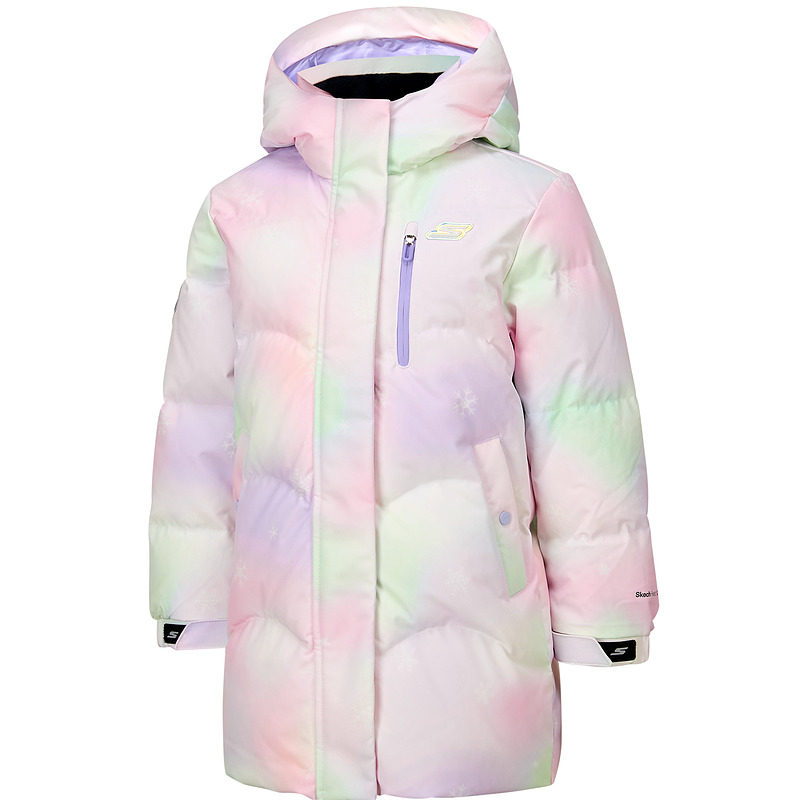 Skechers斯凯奇儿童梭织中款羽绒外套女童保暖舒适童装滑雪羽绒服