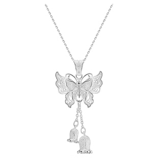 老凤祥足银蝴蝶铃兰花流苏项链吊坠时尚百搭情人节生日礼物送女友