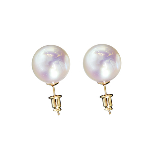 fever博主同款S925纯银正圆仿akoya珍珠耳钉韩国网红气质耳环礼物