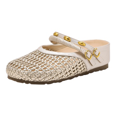 千百度编织包头外穿半拖鞋