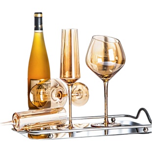 北欧金色水晶玻璃红酒杯奢华家用葡萄酒杯琥珀色香槟杯高脚杯酒具