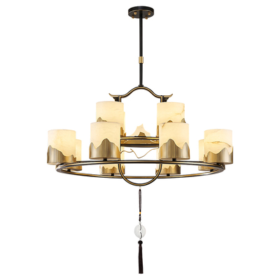 新中式全铜云石客厅餐厅吊灯新款