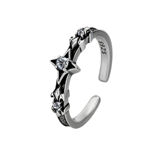 原创设计925银戒指男女复古做旧开口银戒指女单身戒尾戒百搭指环