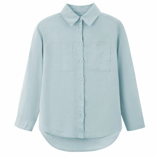 新款女款春秋亚麻衬衫简约风长袖上衣休闲高级衬衣气质外套