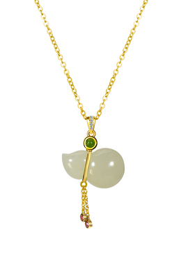 个性天然葫芦古风纯银和田玉项链