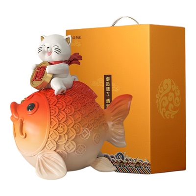 鸿运当头锦鲤鱼招财猫摆件礼物