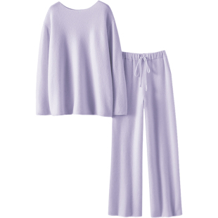 奢华重现！温柔娴静羊绒衫女小一字领上衣9分阔腿裤套装【启超】