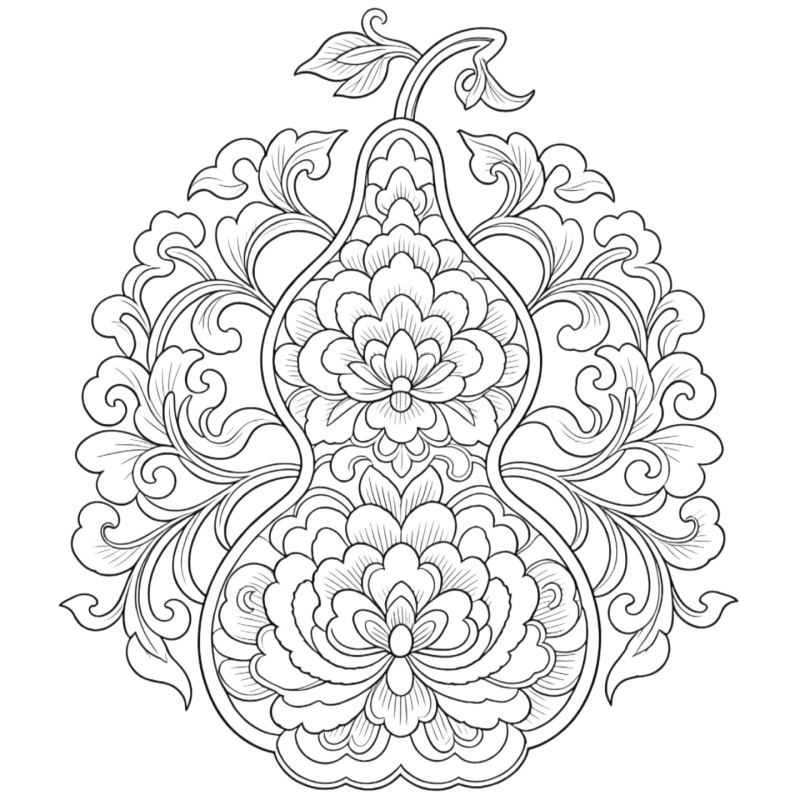 葫芦牡丹水溶布A4黑白线稿水溶纸