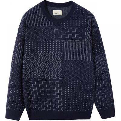 流石男装复古提花时尚针织衫毛衣