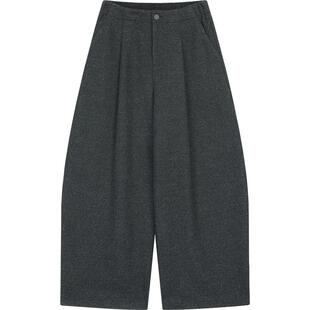 妖精的口袋宽松毛呢萝卜裤子女2025年冬季新款保暖阔腿裤休闲裤