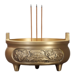 黄铜莲花香炉家用供奉祖先佛光普照室内敬神上香大号无烟熏香薰炉