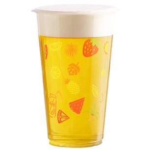 95口径奶茶杯带盖一次性杯子果汁杯 定制打包500ml豆浆杯厚塑料杯