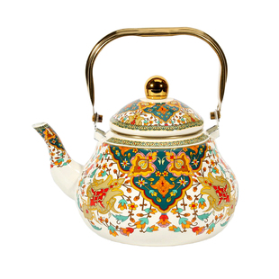 西域风情搪瓷壶烧水壶民族风奶茶壶时尚珐琅瓷花茶壶明火电陶炉用