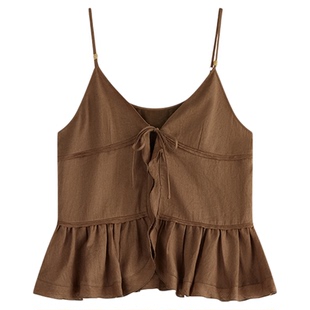 SETTE SEVEN 高级感外穿吊带背心女夏季新款度假氛围感荷叶边上衣