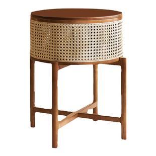 原木藤编小茶几北欧简约实木藤角几沙发边柜边几创意可储物小桌子