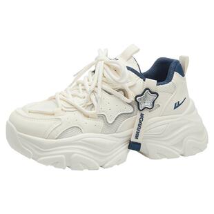 回力运动鞋女款2025冬季新款米蓝皮面百搭软底爆款学生老爹鞋女鞋