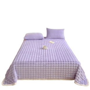 高级感兔兔毛绒床单冬季加绒牛奶绒被单枕套三件套加厚珊瑚绒垫单