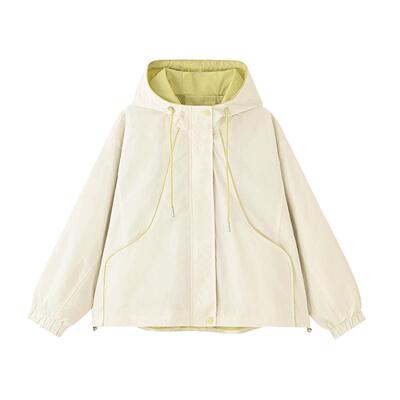 休闲学院风短款撞色设计外套米白