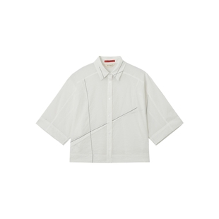 IT D DEMOO女装翻领短袖衬衫新款时尚设计感线条装饰上衣42390AXO