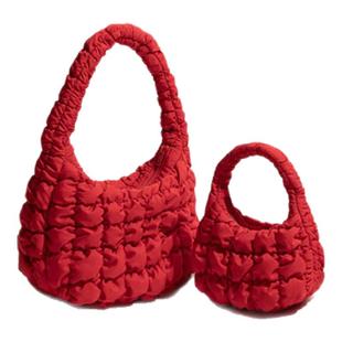 COS红色褶皱云朵包高级质感单肩腋下包通勤手提小拎包mini饺子包