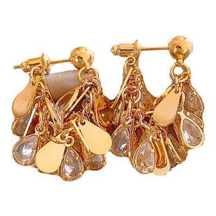 金属色水滴片片锆石流苏耳环女轻奢高级感气质大气耳钉巨好看耳饰