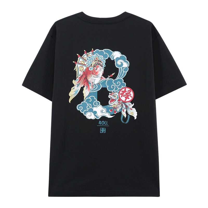 ONIARAI/鬼洗23ss鬼洗棒系列年年有鱼印花短袖T恤男女同款N840190
