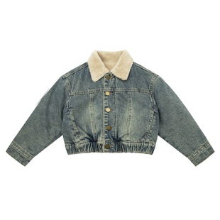 NIESSING尼辛童装冬季新款复古水洗做旧加绒加厚男童女童牛仔外套