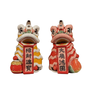 石湾公仔陶瓷醒狮摆件家居装饰客厅玄关舞狮摆设乔迁新居生日礼物