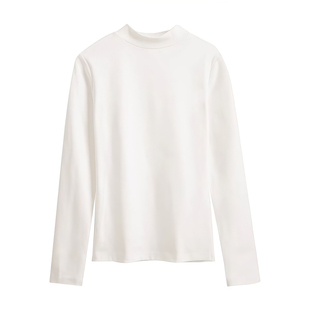 立领打底衫女士白色内搭2026春秋季新款半高领长袖t恤修身上衣女