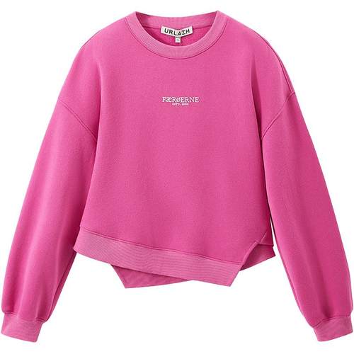 URLAZH有兰新款玫粉色简约宽松长袖圆领卫衣女LM4SW08