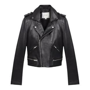 季末6折Maje2025秋冬女装气质机车风黑色翻领短款长袖皮革外套