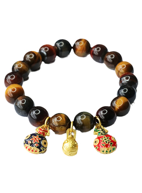 多彩虎眼石手串招财进宝吞金兽手链男女款新中式民族风手饰品礼物