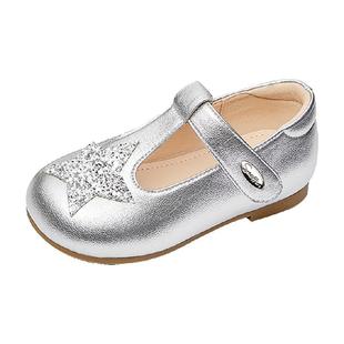 斯纳菲女童皮鞋公主鞋春秋新款2025儿童洋气软底宝宝银色女孩单鞋