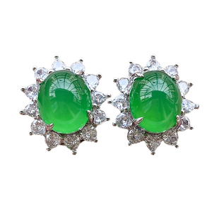 天然高冰种玉髓耳钉女款帝王绿翡翠色耳环高级感耳坠子绿玛瑙耳饰