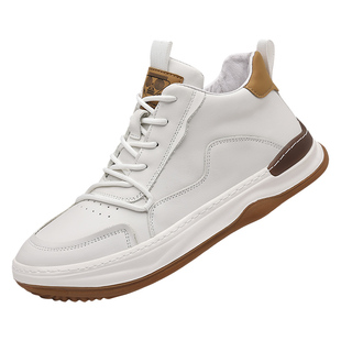 头层牛皮高帮鞋2025新款秋季板鞋轻便运动真皮皮鞋透气休闲鞋男款