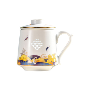 高端玲珑茶漏杯景德镇陶瓷茶杯送礼用高档家用办公茶水分离泡茶杯