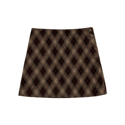 复古格子毛呢半身裙女